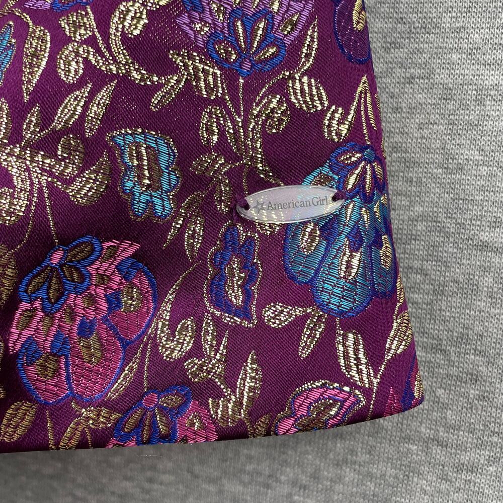 American Girl Purple Floral Metallic Holiday Party Dress Size 7 Blue Satin Sash - Picture 8 of 13